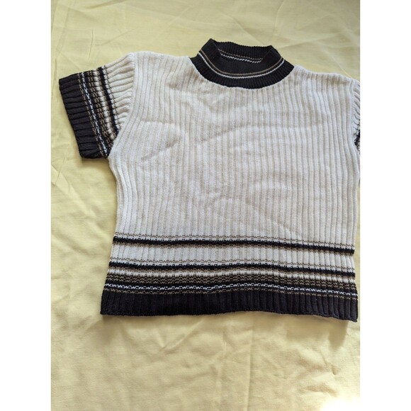 VINTAGE 90'S Cropped Short Sleeve Striped Knit Sweater - Picture 4 of 9